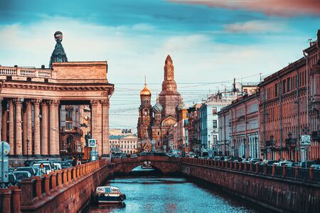 Saint Petersburg, Russia - November 06, 2019: Gribobedov's Canal. Kazan Temple and the Cathedral of the Savior on Spilled Blood.のeditorial素材