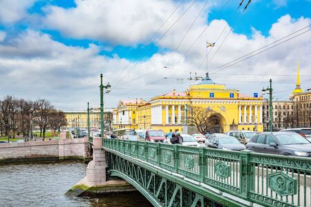 Saint Petersburg, Russia - November 05, 2019: Drawbridge Palace Bridge in day time. Saint Petersburg.のeditorial素材