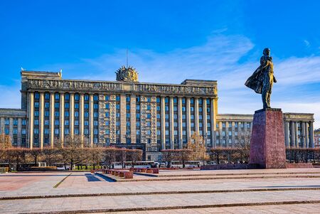 Saint Petersburg, Russia - November 07, 2019: Monument to Lenin on Moscow Square, city views of...