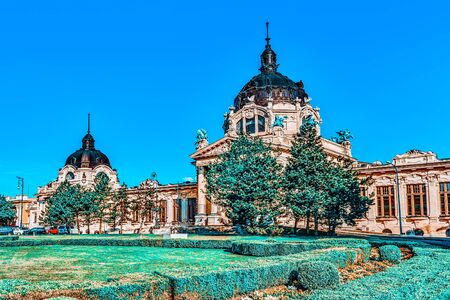 Main Entrance of  Szechenyi Baths, Hungarian thermal bath complex and spa treatments. Budapest.の写真素材
