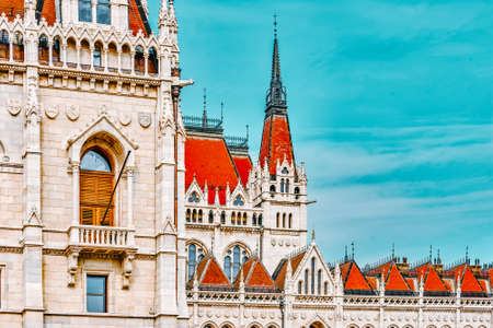 Hungarian Parliament Main Entrance. Budapest. Fragments of Building.Hungaryのeditorial素材