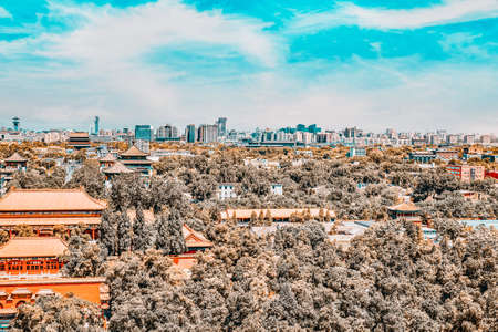 Jingshan Park,panorama above on capital of China - Beijing city.のeditorial素材