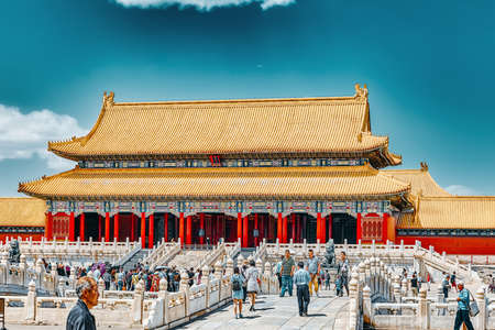BEIGING, CHINA- MAY, 18, 2015: Palaces, pagodas inside the area of the Forbidden City Museum in Beijing in the heart of city,China.のeditorial素材
