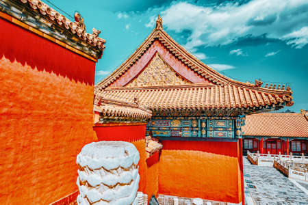 Palaces, pagodas inside the territory of the Forbidden City Museum in Beijing in the heart of city,China.のeditorial素材