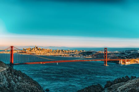 Panorama on San Francisco and the Gold Gate Bridge. California, USA.の写真素材