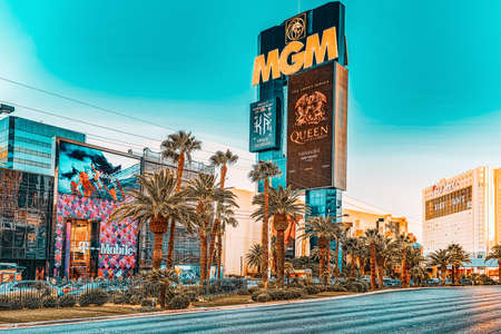 Las Vegas, Nevada, USA - September 15, 2018: Main street of Las Vegas is the Strip. Casino, hotel and resort   MGM Grand.のeditorial素材