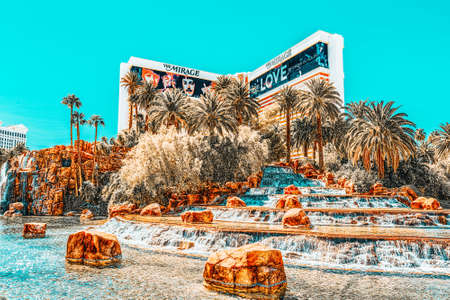 Las Vegas, Nevada, USA - September 16, 2018: Main street of Las Vegas is the Strip. Casino, hotel and resort the Mirage.のeditorial素材