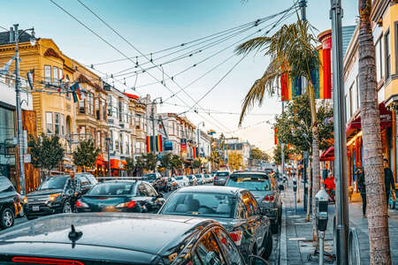 San Francisco, California, USA - September 09, 2018: Area of the city of Castro, where a large cluster of gay lesbian LGBT culture.のeditorial素材