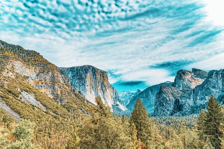 Tunnel View. Magnificent national American natural park - Yosemite. California. USA.の写真素材