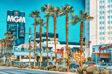 Las Vegas, Nevada, USA - September 16, 2018: Main street of Las Vegas is the Strip. Casino, hotel and resort   MGM Grand.のeditorial素材