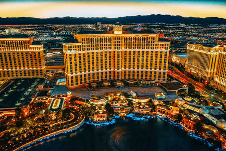 Las Vegas, Nevada, USA - September 17, 2018: Main street of Las Vegas-is the Strip in evening time. Casino, hotel and resort-Bellagio.のeditorial素材