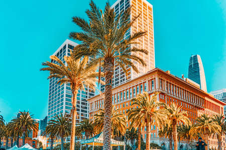 San Francisco, California, USA - September 09, 2018: View of downtown from the Embarcadero street,  San Francisco.のeditorial素材