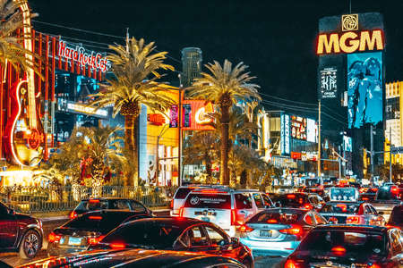 Las Vegas, Nevada, USA - September 15, 2018: Main street of Las Vegas-is the Strip in evening time.のeditorial素材