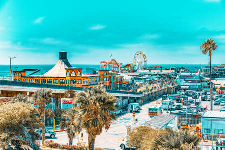 Santa Monica, California, USA - September 07, 2018: Famous Pier in Santa Monica with tourists, a suburb of Los Angeles.のeditorial素材