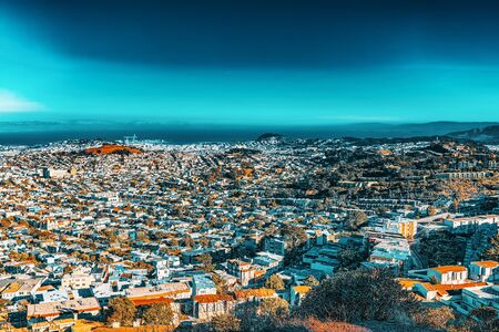 Panoramic view of the San Francisco city from the hill Twin Peaks. の写真素材