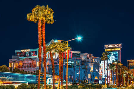 Las Vegas, Nevada, USA - September 15, 2018: Main street of Las Vegas-is the Strip in evening time. Casino, hotel and resort-Caesars Palace.のeditorial素材