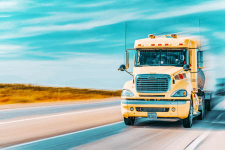 Road,  California, USA - September 13, 2018: American Truck Cab on the highway.