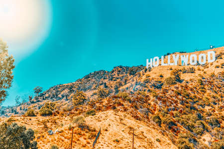 Los Angelos, California, USA - September 05, 2018: Inscription Hollywood on the Hollywood Hills in Los Angeles.のeditorial素材