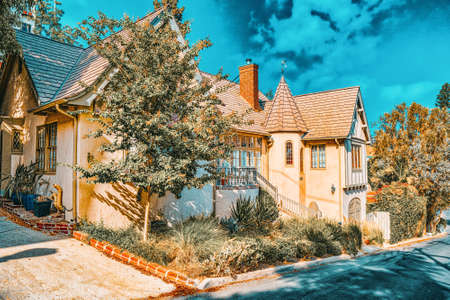Urban views of the Beverly Hills area and residential buildings on the Hollywood hills. USA.のeditorial素材