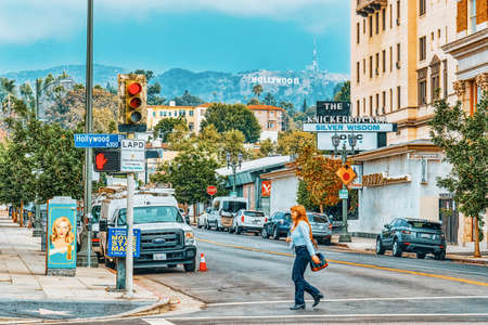Los Angelos, California, USA - September 04, 2018: Famous Hollywood Boulevard and the Avenue of Stars in Hollywood.のeditorial素材