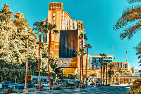 Las Vegas, Nevada, USA - September 15, 2018: Main street of Las Vegas is the Strip. Casino, hotel and resort Palazzo.のeditorial素材
