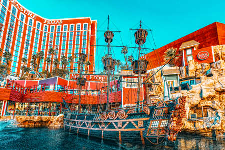 Las Vegas, Nevada, USA - September 15, 2018: Main street of Las Vegas is the Strip. Casino, hotel and resort Treasure Island.のeditorial素材