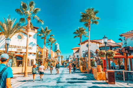 Los Angelos, California, USA - September 07, 2018: World famous park Universal Studios in Hollywood. Central walking streets of the park.のeditorial素材