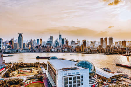 SHANGHAI, CHINA -MAY 24, 2015. Skyline view from Bund waterfront on Pudong New Area- the business quarter of the Shanghai. Shanghai district in most dynamic city of  all China.のeditorial素材
