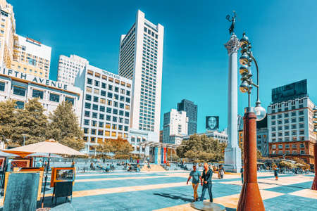 San Francisco, California, USA - September 11, 2018: View of the city center, Union Square -...
