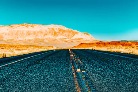 Endless American asphalt roads in Arizona state. USAの写真素材