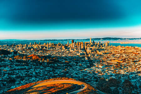 Panoramic view of the San Francisco city from the hill Twin Peaks.の写真素材