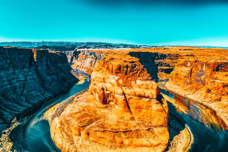 Horseshoe Bend is a horseshoe-shaped incised meander of the Colorado River located near the town of Page, Arizona.の写真素材