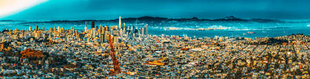 Panoramic view of the San Francisco city from the hill Twin Peaks.の写真素材
