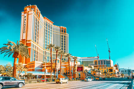 Las Vegas, Nevada, USA - September 15, 2018: Main street of Las Vegas is the Strip. Casino, hotel and resort Palazzo.のeditorial素材