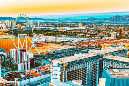 Las Vegas, Nevada, USA - September 17, 2018: Main street of Las Vegas is the Strip. View from above.のeditorial素材