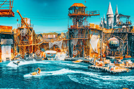 Los Angelos, California, USA - September 07, 2018: World famous park Universal Studios in Hollywood. Movie Show 
performance- Water World.のeditorial素材