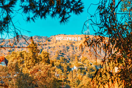 Los Angelos, California, USA - September 05, 2018: Inscription Hollywood on the Hollywood Hills in Los Angeles.のeditorial素材