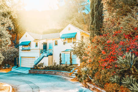 Urban views of the Beverly Hills area and residential buildings on the Hollywood hills. USA.のeditorial素材