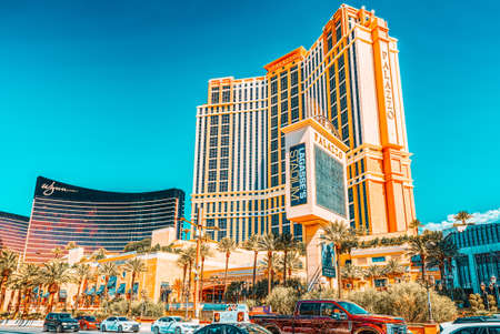 Las Vegas, Nevada, USA - September 16, 2018: Main street of Las Vegas is the Strip. Casino, hotel and resort Palazzo.のeditorial素材