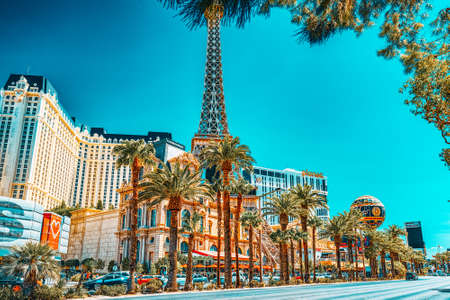 Las Vegas, Nevada, USA - September 16, 2018: Main street of Las Vegas is the Strip. Casino, hotel and resort Paris.のeditorial素材