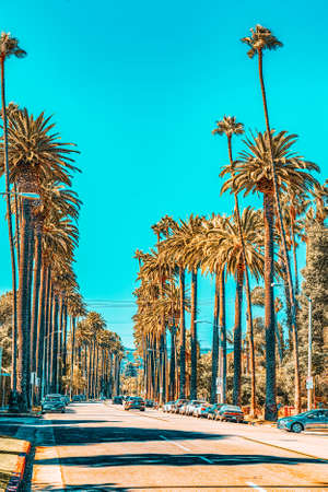 Urban views of the Beverly Hills area and residential buildings on the Hollywood hills. California. USA.のeditorial素材