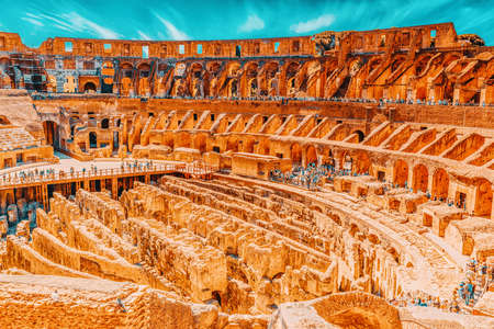 ROME, ITALY - MAY 08, 2017 : Tourist's Inside the amphitheater of Coliseum in Rome- one of wonders of the world  in the morning time.のeditorial素材