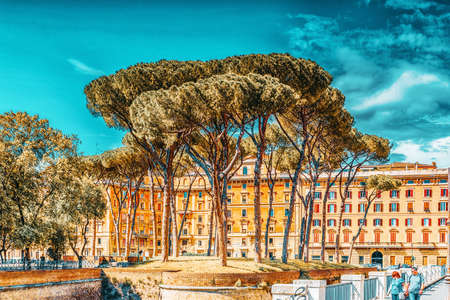 ROME, ITALY - MAY 08, 2017: Adrian Park (Parco Adriano) near The Castle of Saint Angel (Castel...