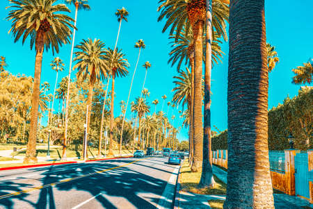 Los Angeles, California, USA- September 23,  2018 : Urban views of the Beverly Hills area and residential buildings on the Hollywood hills. California. USA.のeditorial素材