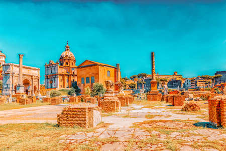 Archaeological and historical objects in Rome, united by the name - Roman Forum and Palatine Hill.の写真素材