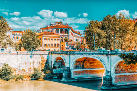 Regina Margherita Bridge (Ponte Regina Margherita) in centre of Rome, Italy.の写真素材