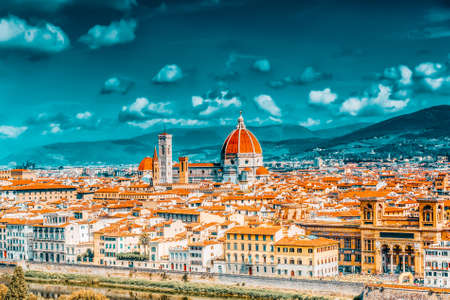 Beautiful landscape above, panorama on historical view of the Florence from Boboli Gardens (Giardino di Boboli) point. Italy.の写真素材