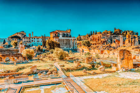 Archaeological and historical objects in Rome, united by the name - Roman Forum. Italy.の写真素材