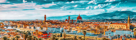 FLORENCE, ITALY - MAY 13, 2017 : Beautiful landscape above, panorama on historical view of the Florence from  Piazzale Michelangelo point .Italy.のeditorial素材