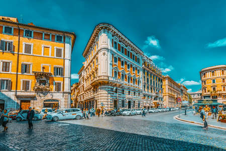 ROME, ITALY-MAY 09, 2017:  Beautiful landscape  urban and historical view of the Rome, street, people, tourists on it, urban life of the Eternal City. Italy.のeditorial素材